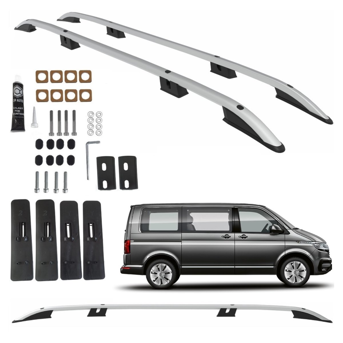 Relingi dachowe VOLKSWAGEN TRANSPORTER T5 T6 długi LONG SREBRNE