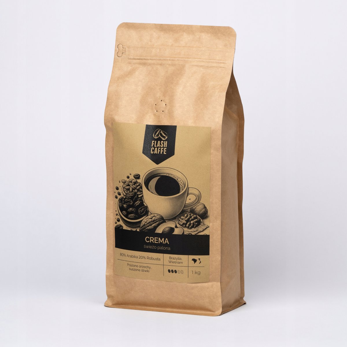 Kawa ziarnista 1 kg Arabika Robusta świeżo palona do domu biura - Crema