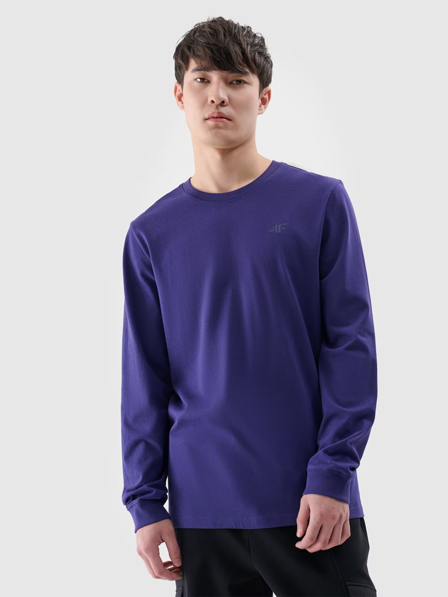 Longsleeve regular gładki męski 4F 4FWMM00TLONM432-31S Granatrowy
