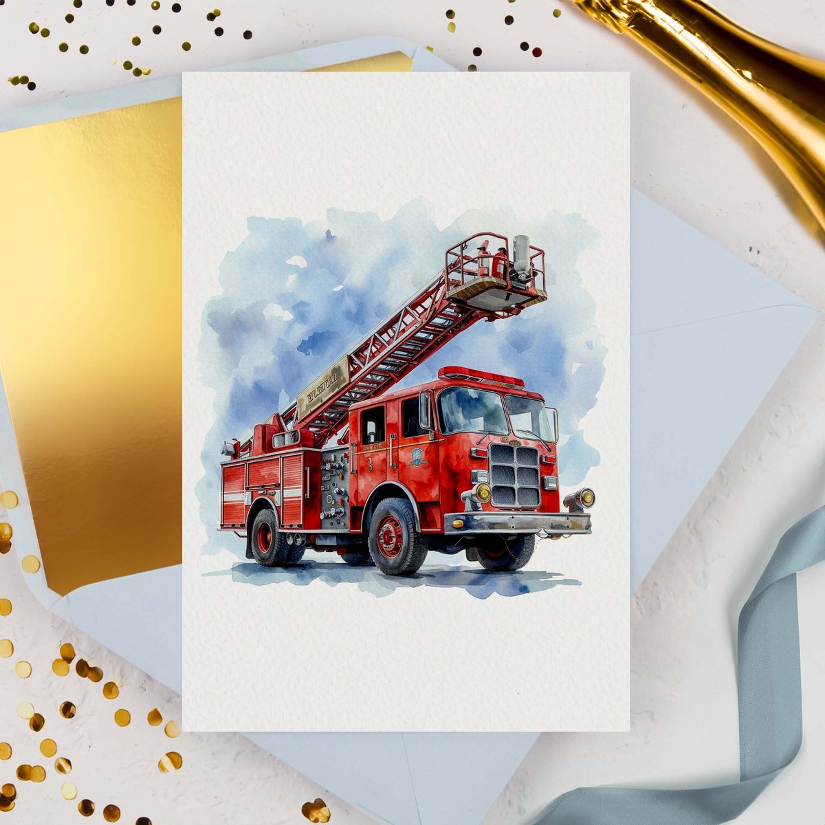 Kartka na eleganckim papierze z życzeniami dla strażaka - Firefighter + koperta ozdobna