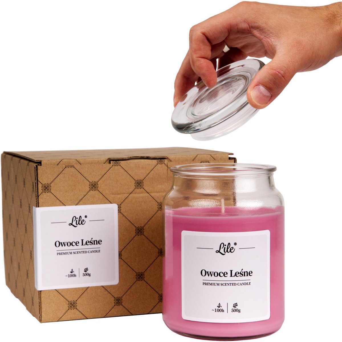 Świeca zapachowa w szkle duża Lile Candle Senses Owoce Leśne 500g