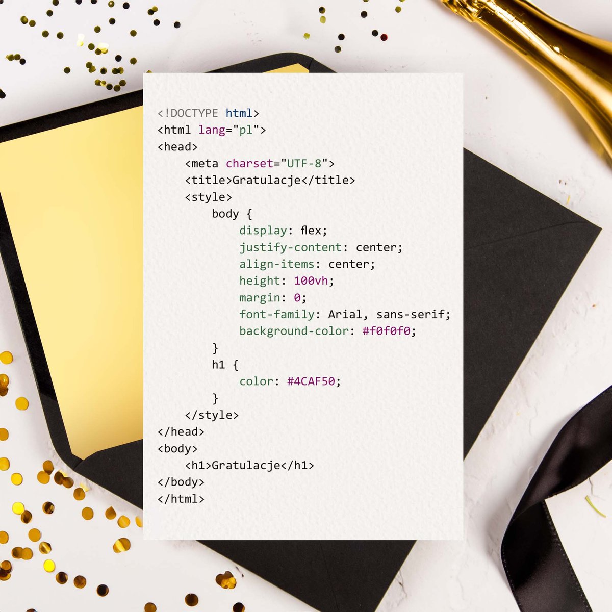 Kartka z życzeniami dla programisty lub informatyka z kodem - Coder + koperta ozdobna