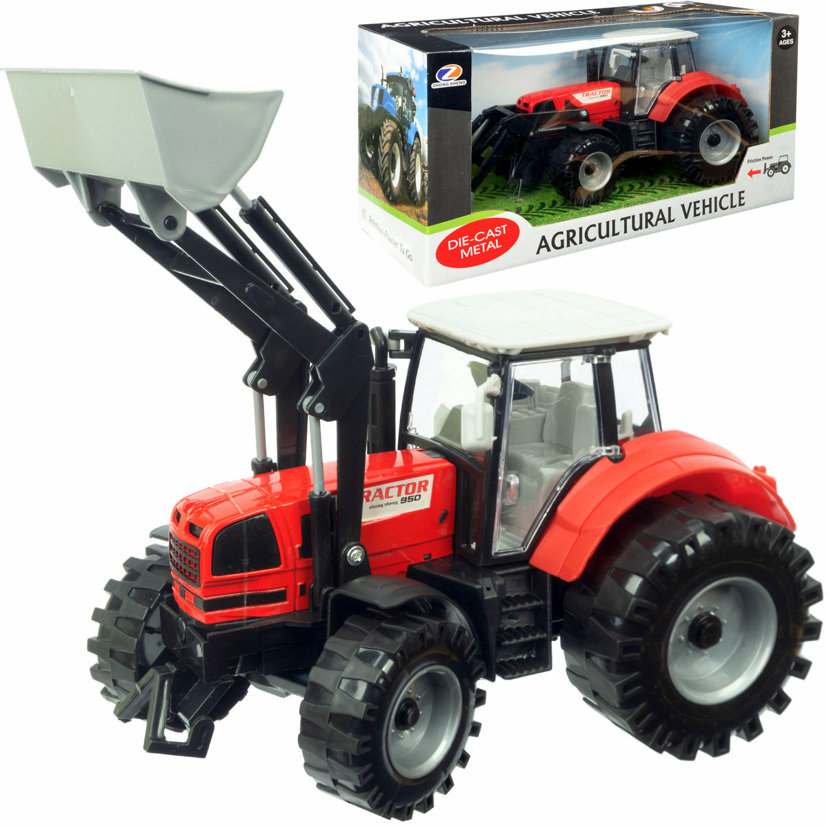 Duży Traktor Ciągnik NAPĘD Otwierane Drzwi Podnoszona łyżka kiper