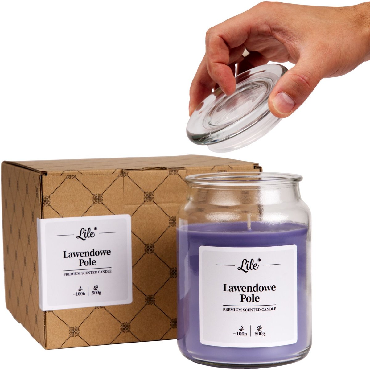 Świeca zapachowa w szkle duża Lile Candle Senses Lawendowe Pole 500g