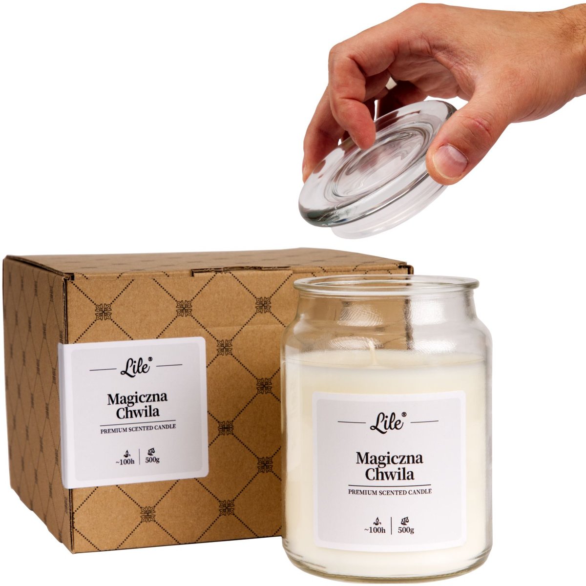 Świeca zapachowa w szkle duża Lile Candle Senses Magiczna Chwila 500g