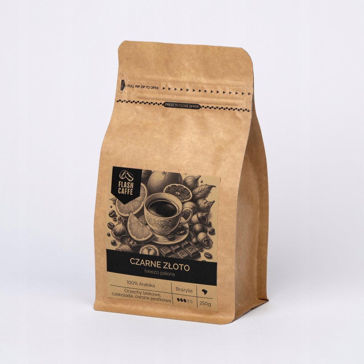 Kawa ziarnista 250g 100% Arabika świeżo palona do domu biura - CZARNE ZŁOTO