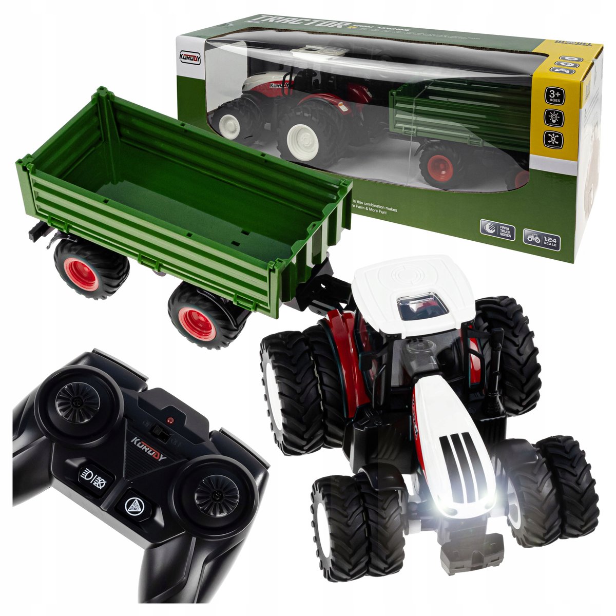 Zdalnie Sterowany Traktor Ciągnik Dla Dzieci Przyczepa Światło Led + Pilot