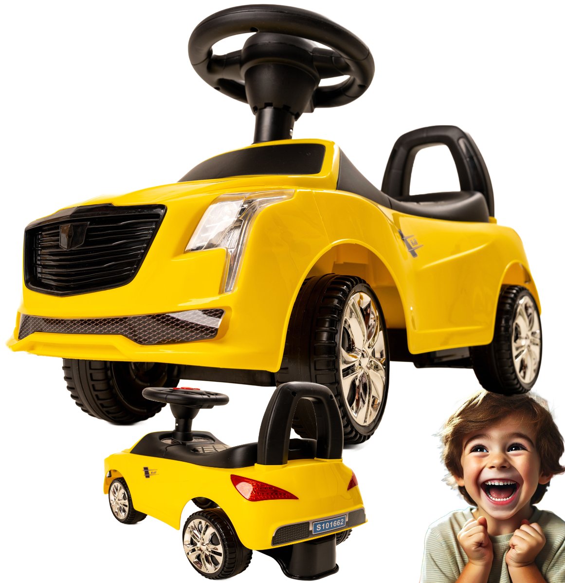 Jeździk Samochód dla dzieci Auto Autko Pojazd do siadania odpychania Żółty
