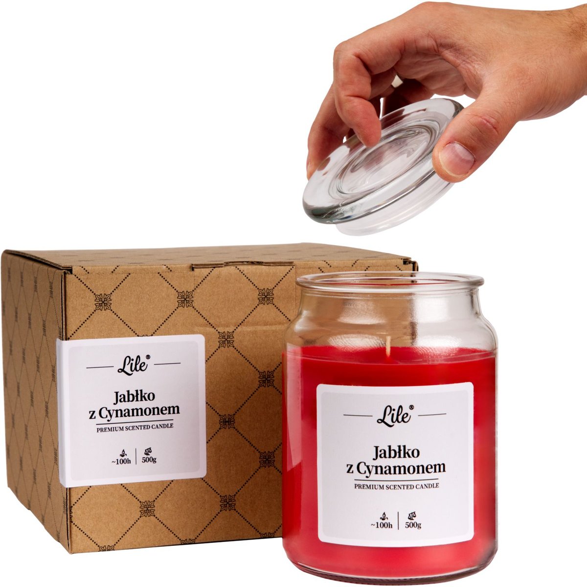 Świeca zapachowa w szkle duża Lile Candle Senses Jabłko z Cynamonem 500g