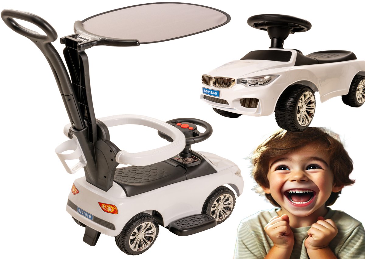 Jeździk z Prowadnicą Samochód Dziecięcy do odpychania siadania Auto autko biały