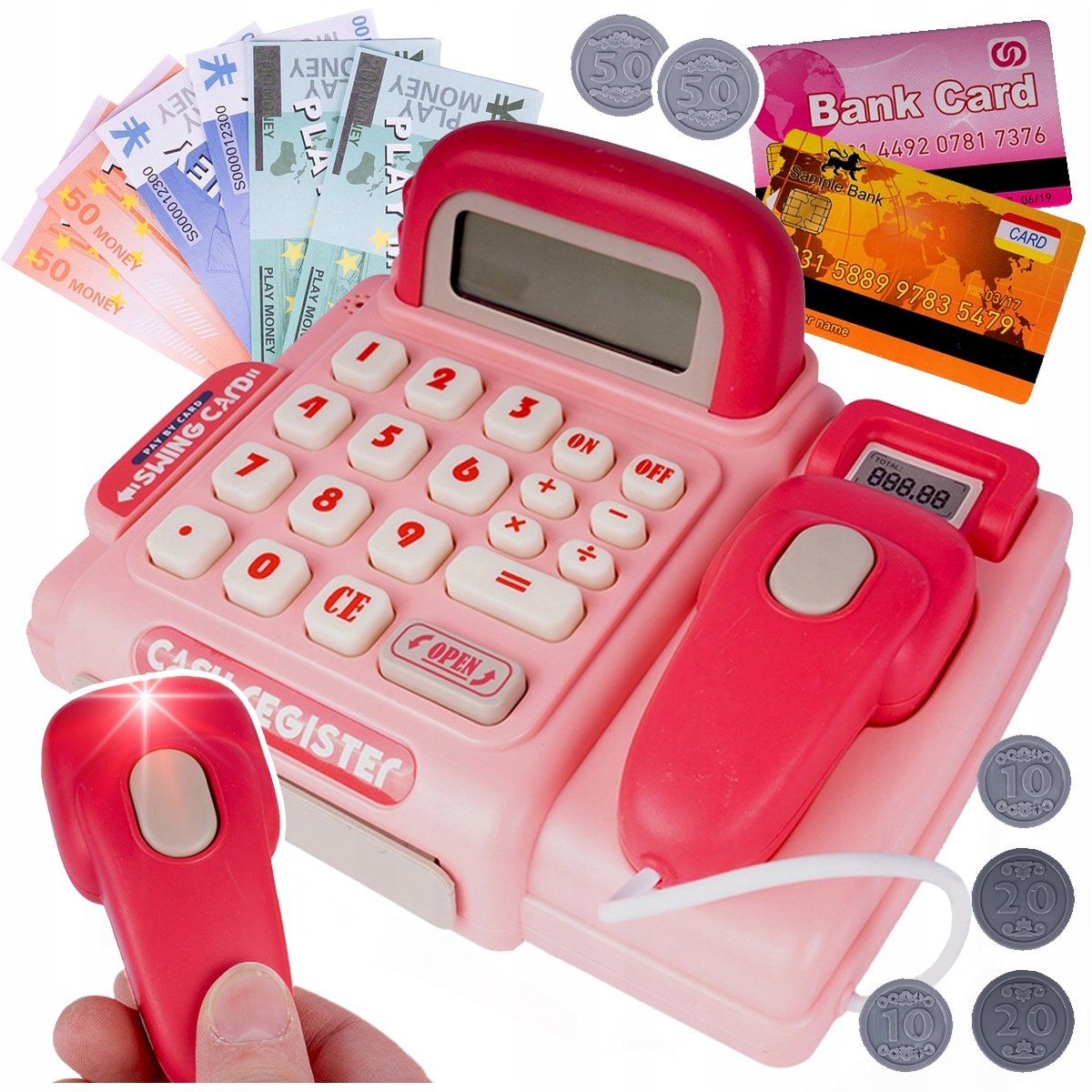 Kasa Fiskalna Dla Dzieci + Akcesoria Zabawa W Sklep Terminal Monety Skaner Z2017