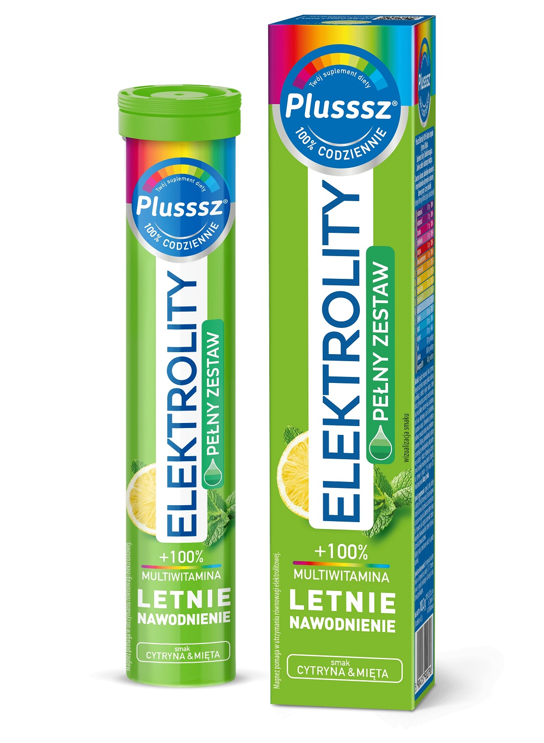 Plusssz Elektrolity + 100% Multiwitamina Cytryna & Mięta Tabletki musujące