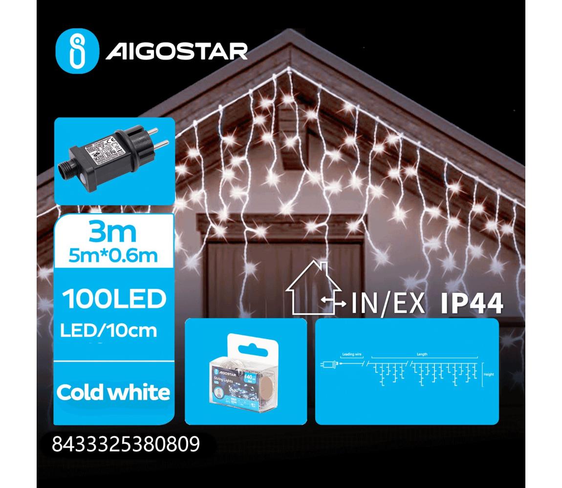 Aigostar - LED Zewnętrzny łańcuch bożonarodzeniowy 100xLED/8 funkcji 8x0,6m IP44 zimna biel
