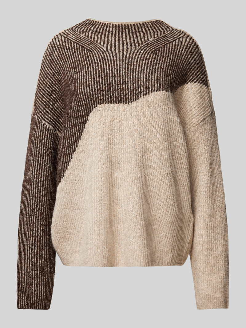Sweter z dzianiny z prążkowanym, okrągłym dekoltem model ‘KARLA’