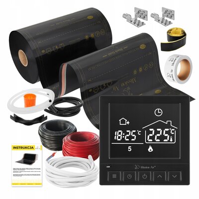 Folia grzewcza na podczerwień MISSION AIR Black Gold PTC 160W/m2 2.5m² szer. 50cm + regulator Taurus Czarny