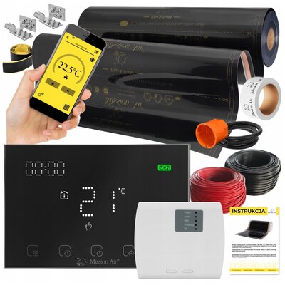 Folia grzewcza na podczerwień MISSION AIR Black Gold PTC 160W/m² (1mb x 100cm) + regulator Gemini Czarny WiFi