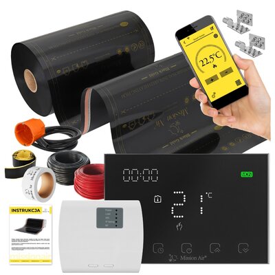Folia grzewcza na podczerwień MISSION AIR Black Gold PTC 160W/m² (36mb x 50cm) + regulator Gemini Czarny WiFi
