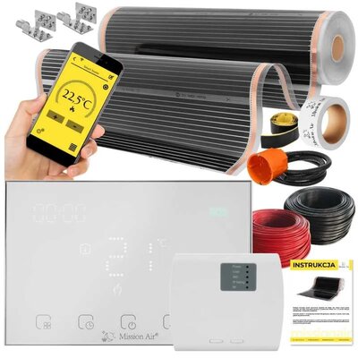Folia grzewcza pod panele MISSION AIR MAL-160 W/m2 Black Silver 10m2 (10m x 100cm) + regulator Gemini Biały Wi-Fi