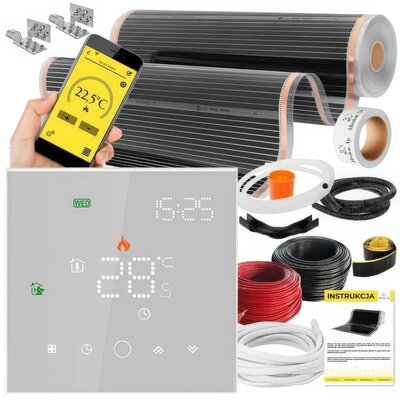 Folia grzewcza pod panele MISSION AIR MAL-160 W/m2 Black Silver 12m2 (12m x 100cm) + regulator Leo Biały Wi-Fi