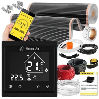 Folia grzewcza pod panele MISSION AIR MAL-160 W/m2 Black Silver 12m2 (12m x 100cm) + regulator Libra Czarny Wi-Fi