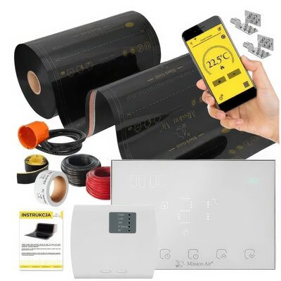 Folia grzewcza pod panele MISSION AIR MAL-160 W/m2 Black Gold 12m2 (24m x 50cm) + regulator Gemini Biały Wi-Fi