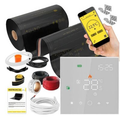 Folia grzewcza pod panele MISSION AIR MAL-160 W/m2 Black Gold 12m2 (24m x 50cm) + regulator Leo Biały Wi-Fi