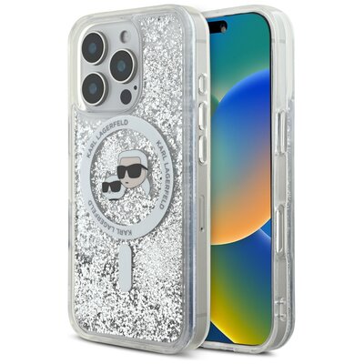 Etui KARL LAGERFELD Hardcase Liquid Glitter Choupette Magsafe do iPhone 16 Pro Przezroczysty