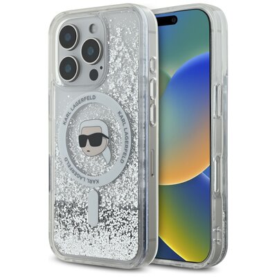 Etui KARL LAGERFELD Liquid Glitter Karl Head MagSafe do Apple iPhone 16 Pro Przezroczysty | Bezpłatny transport