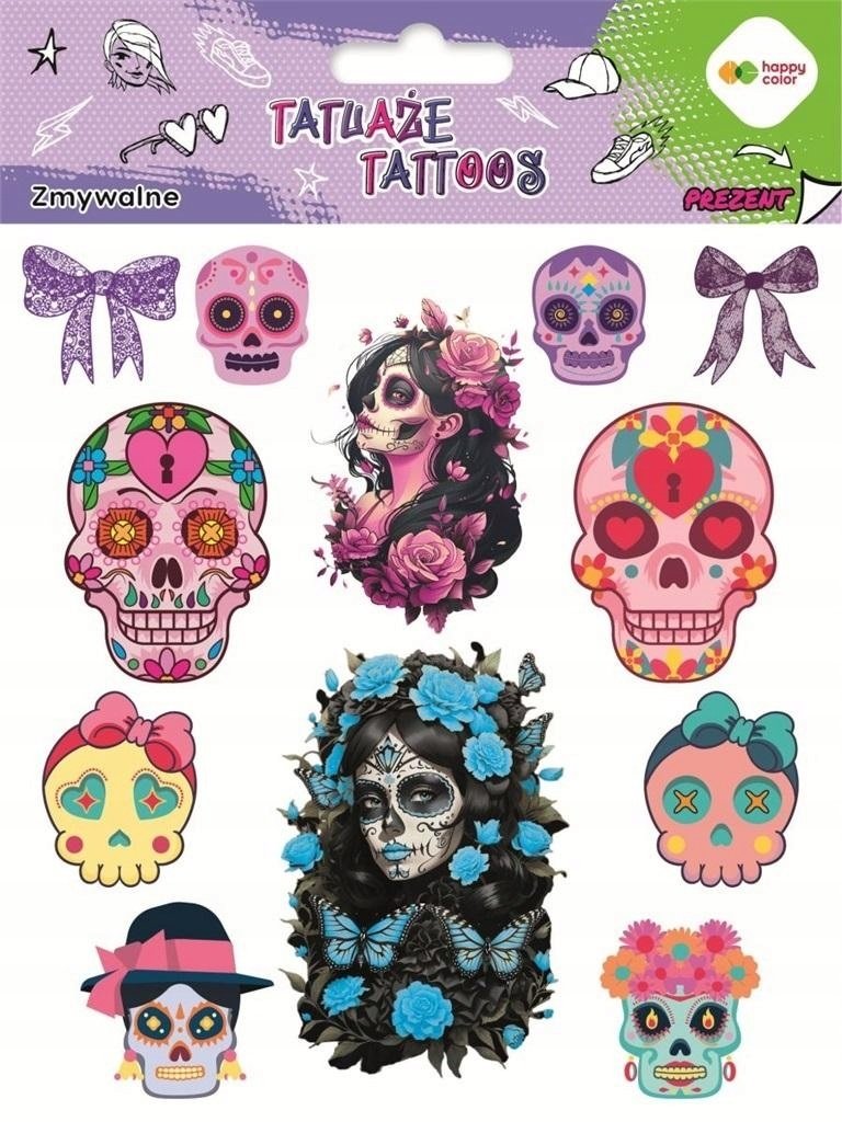 Tatuaże zmywalne Pink Skulls Happy Color