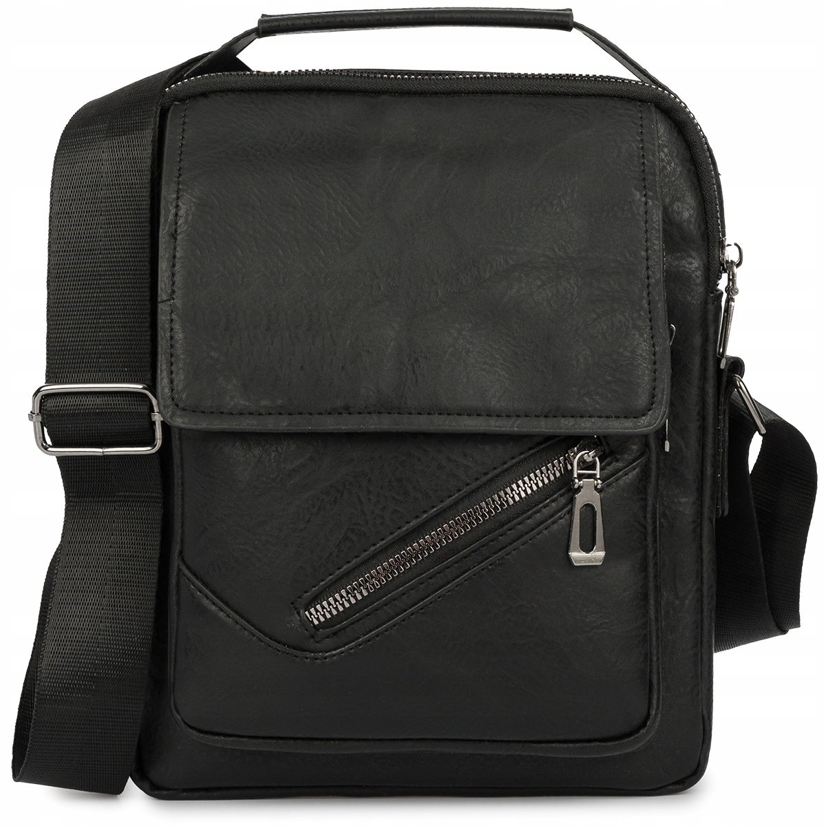 Torba Saszetka Męska Na Ramię Elegancka Ekoskóra Raportówka Pojemna Czarna