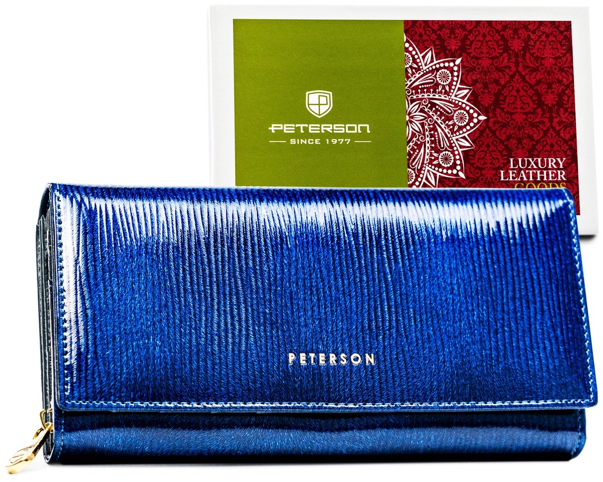 Portfel damski ze skóry naturalnej lakierowany duży i pojemny ochrona kart RFID PETERSON