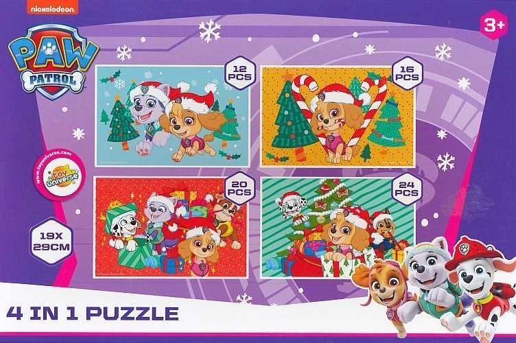 PUZZLE ŚWIĄTECZNE UKŁADANKA ŁAMIGŁOWKA DLA DZIECI PSI PATROL PAW PATROL 4W1