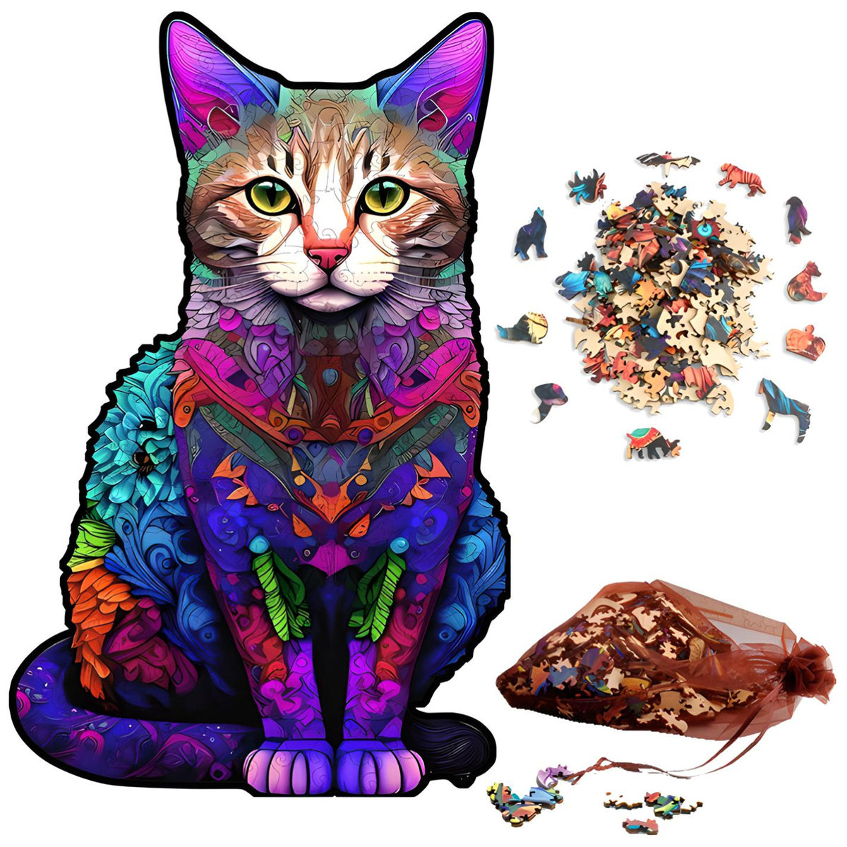 PUZZLE Drewniane WOODEN 3D układanka DLA DOROSŁYCH dzieci PREMIUM KOT A5