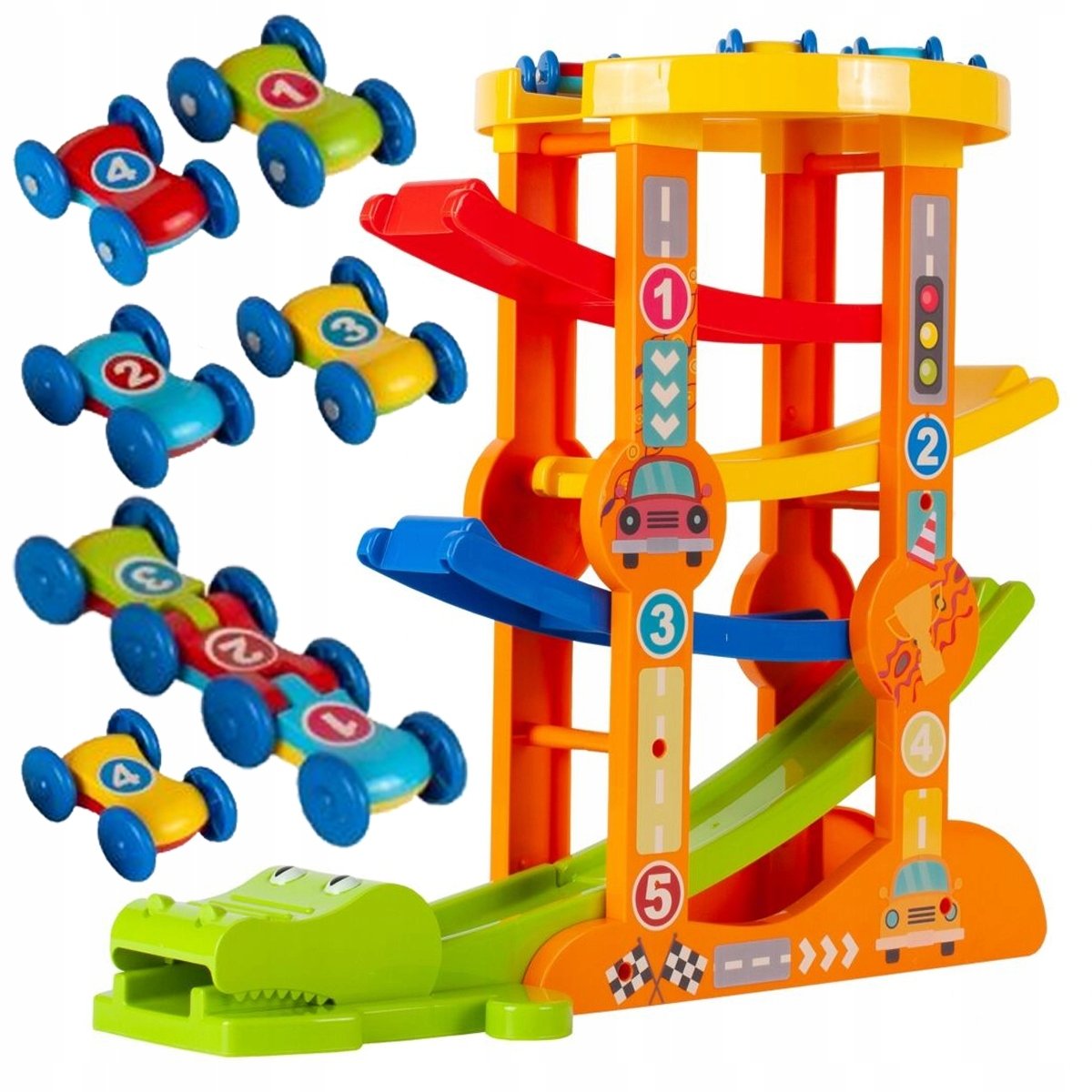 Tor Zjeżdżalnia Dla Samochodów Równoważnia Wyrzutnia Krokodyl + Małe Autka Z1150