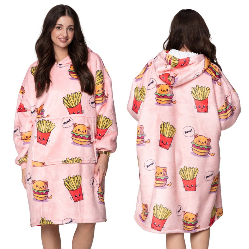 KOC BLUZA Oversize Ciepła Gruba KOCOBLUZA 2w1 XXL KOTOBURGER Futrzak [KB-W26]