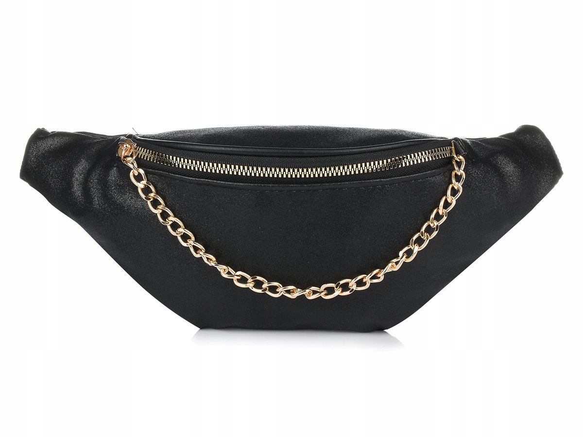 NERKA saszetka biodrówka DAMSKA łańcuszek biodrowa EKO duża pojemna CZARNA