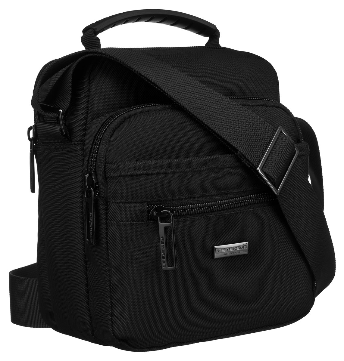 Torebka saszetka męska na ramię czarna szeroki regulowany pasek listonoszka PETERSON