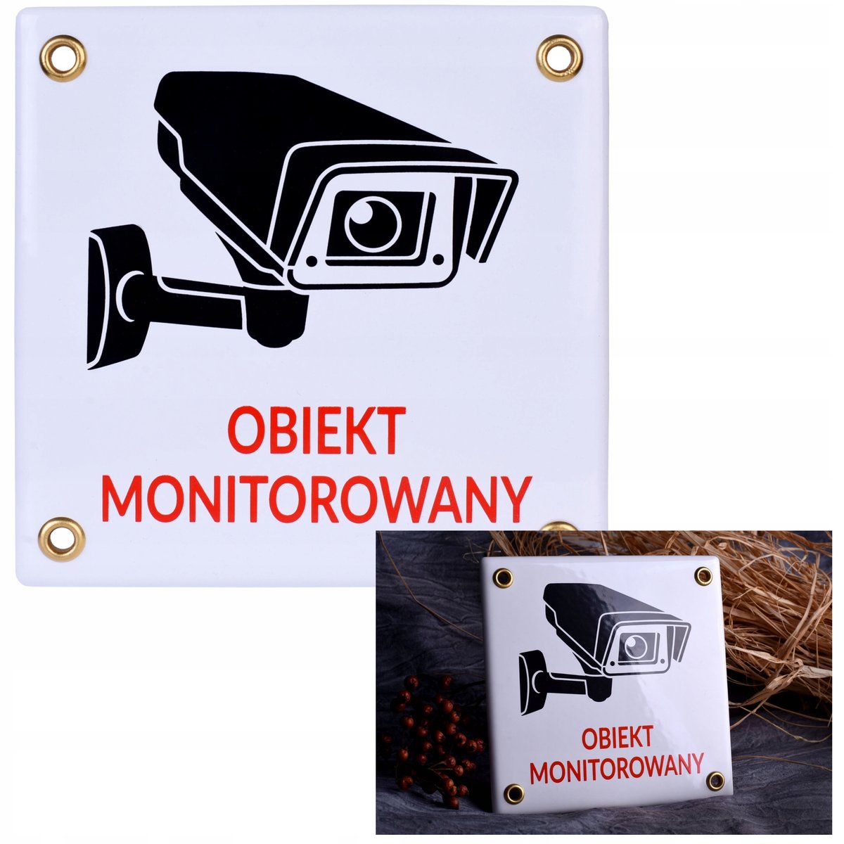 TABLICA OBIEKT MONITOROWANY TABLICZKA METALOWA NA DOM 12x12 CM EMALIOWANA