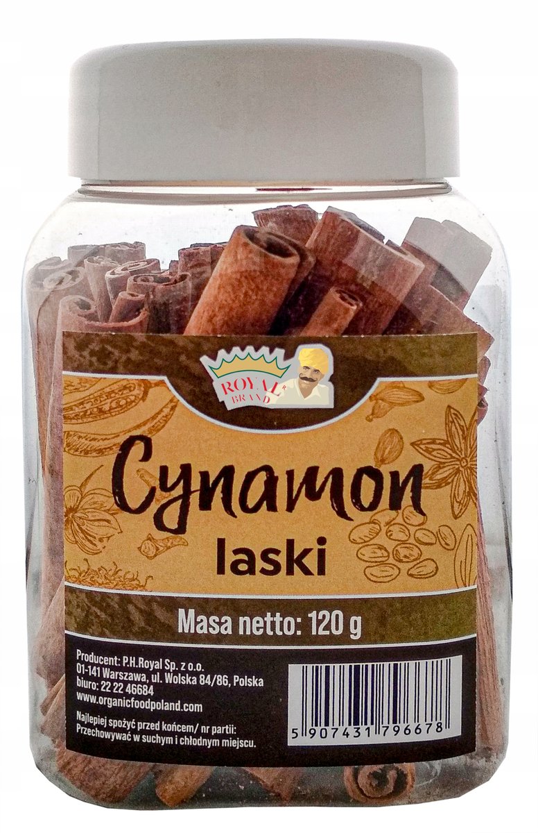 Royal Brand Cynamon Laski Laska 120g ŚWIEŻY Premium w Wielorazowym Słoiku Wygodny Słoik