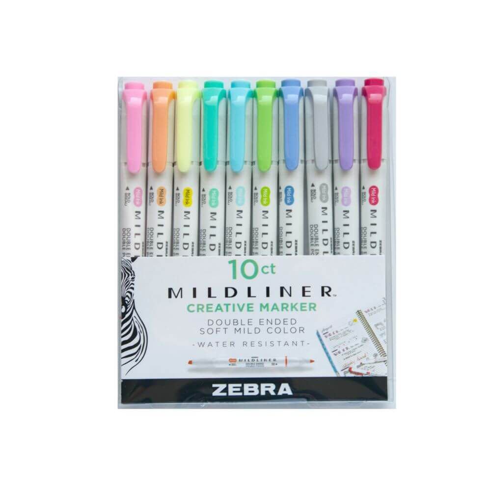 Zakreślacze Zestaw Fluo Zebra Mildliner 10 kolorów