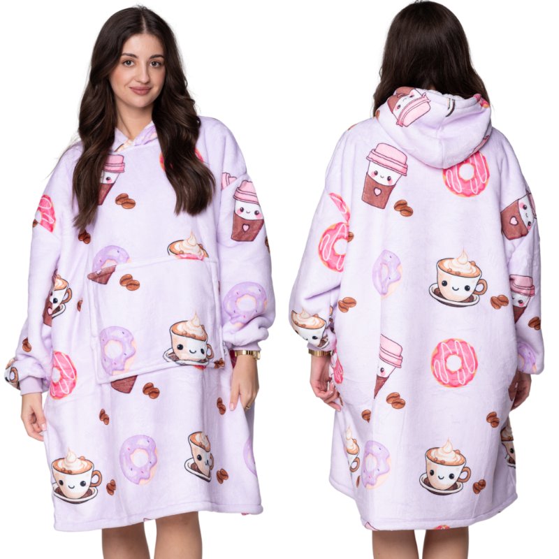 KOC BLUZA Oversize Ciepła Gruba KOCOBLUZA 2w1 XXL KAWA I DONUTY Futrzak [KB-W28]