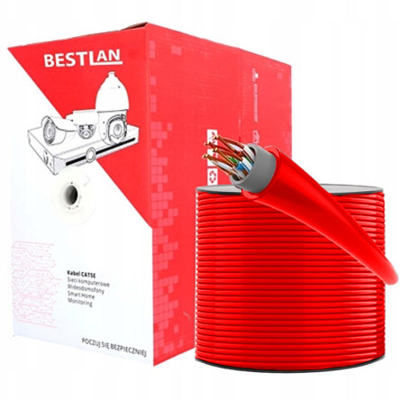 Kabel skrętka UTP kat. 5e DRUT 305m CZERWONY