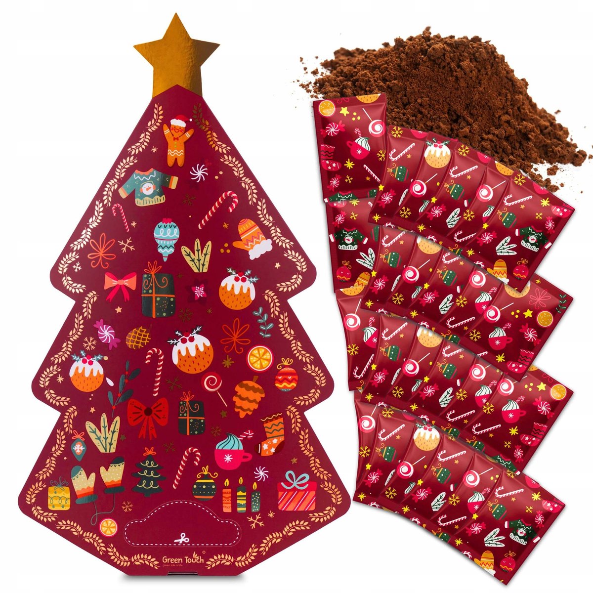 KALENDARZ ADWENTOWY z kawą mieloną arabica choinka prezent Green Touch