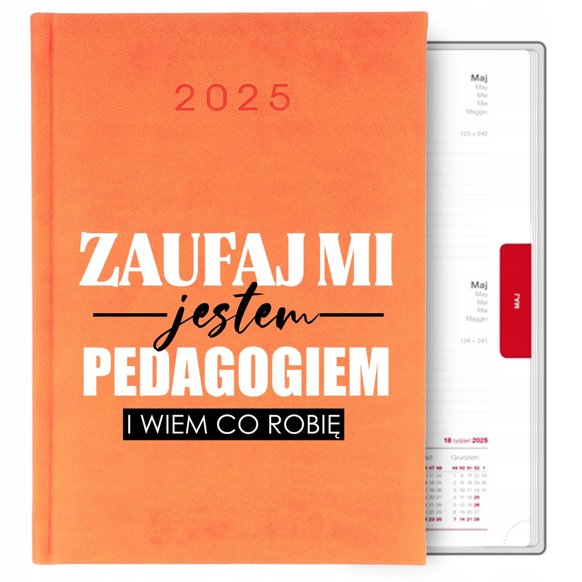 KALENDARZ POMARAŃCZOWY TERMINARZ DZIENNY A5 2025 PREZENT DLA PEDAGOGA WZORY