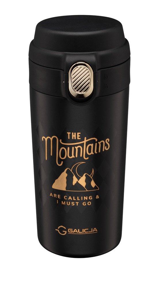 Kubek termiczny bidon MOUNTAINS 350 ml stal nierdzewna 18/10 tworzywo czarno-złoty