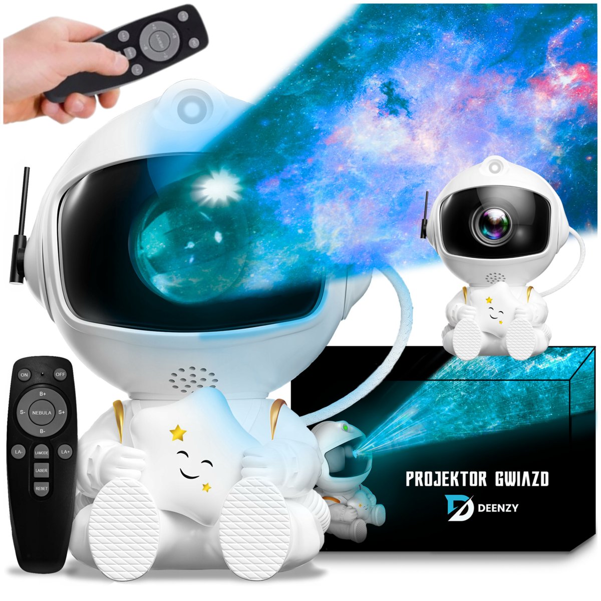 PROJEKTOR GWIAZD ASTRONAUTA Lampka Nocna dla Dzieci RZUTNIK NIEBA + Pilot