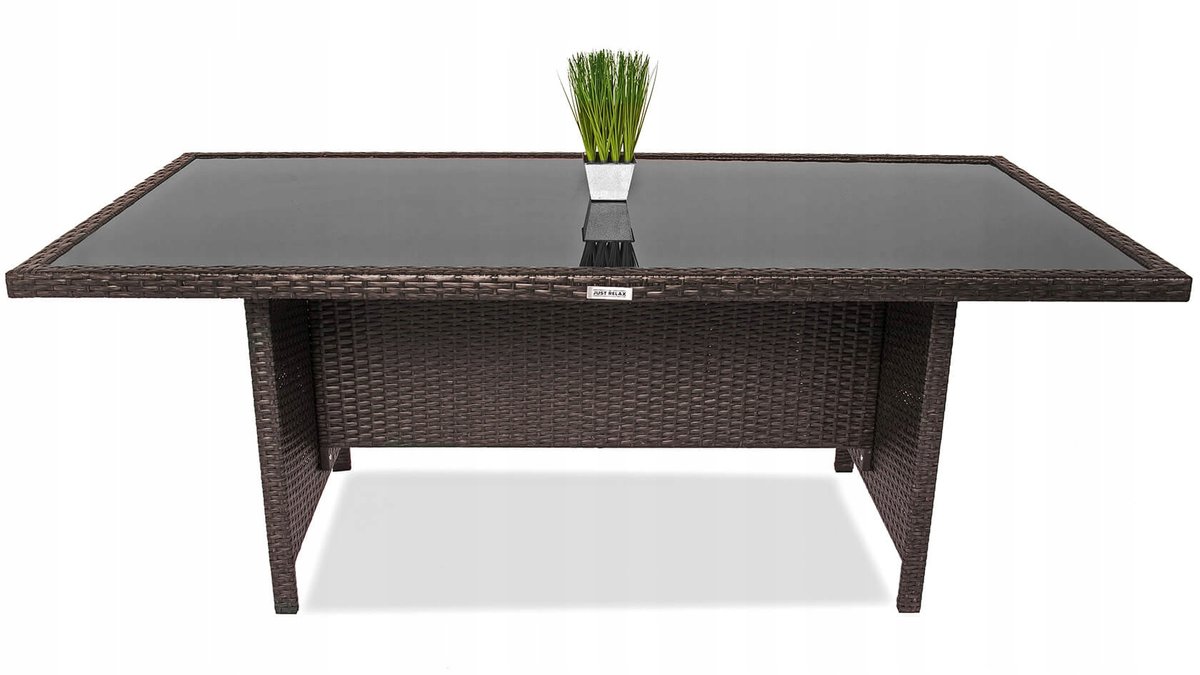 STÓŁ meble ogrodowe rattan 90 x 190 SZKLANY BLAT HARTOWANY CIEMNY brązowy