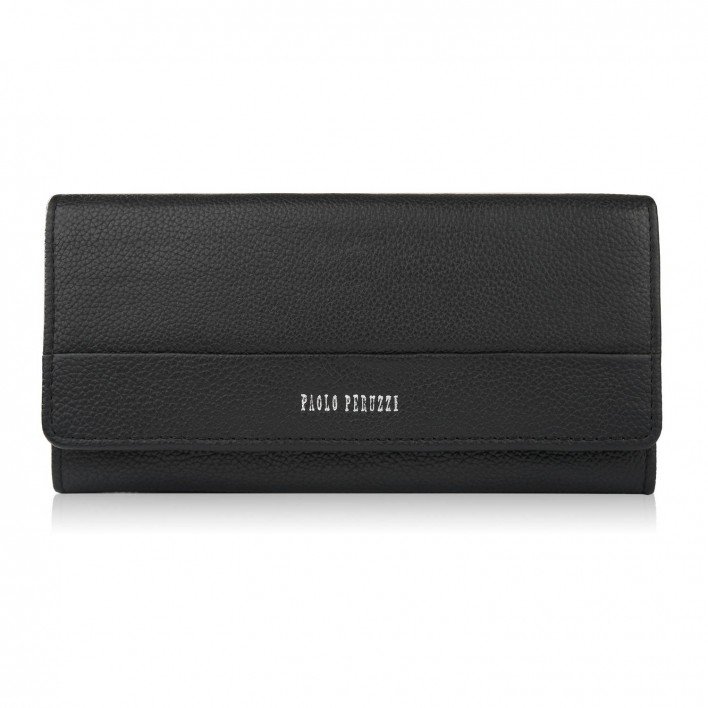 PORTFEL DAMSKI SKÓRZANY CZARNY DUŻY Z RFID PAOLO PERUZZI AL-01-BL