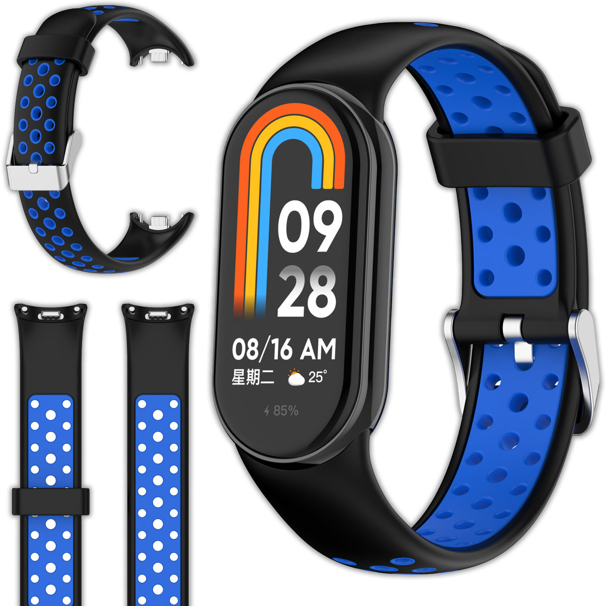 Pasek opaskaperforowana Vanfone do Xiaomi Smart Mi Band 8/9, czarno-niebieski