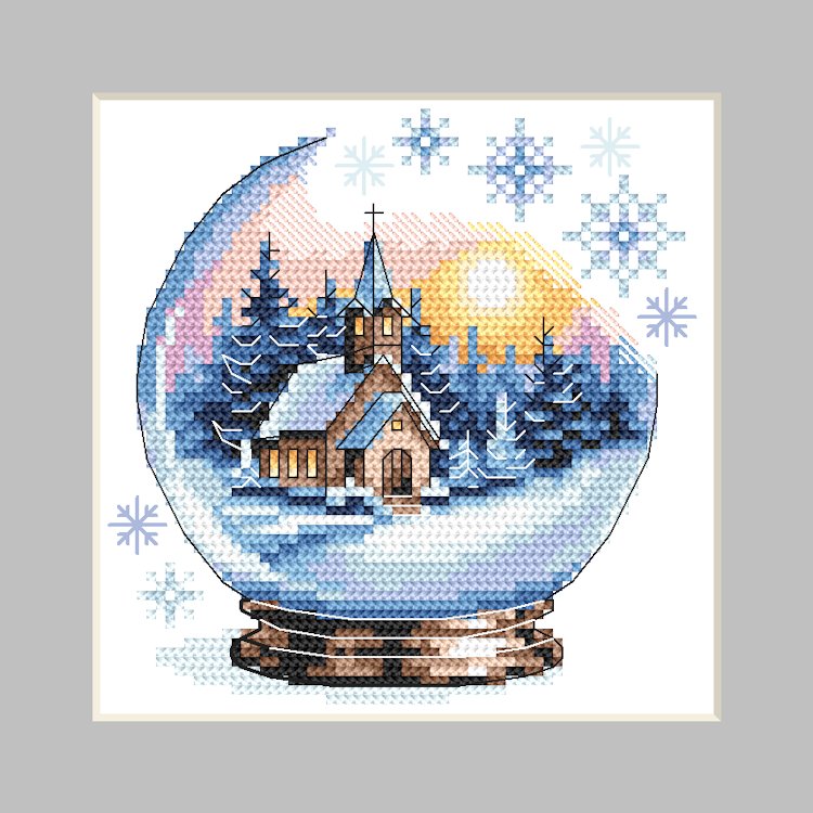 Haft krzyżykowy - Zestaw do haftu - Kartka świąteczna - Kula z kościółkiem